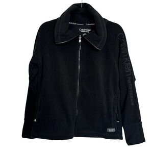 CALVIN KLEIN Women’s Performance Fleece Jacket Black Full Zip Sleeve Logo Dry M
